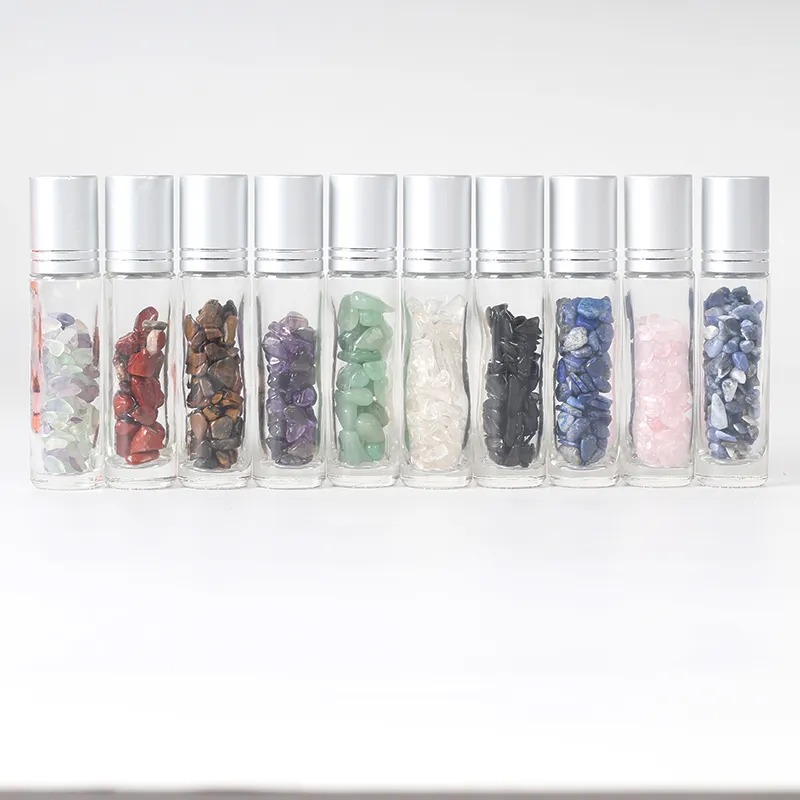 Natural Semiprecious Stones Essential Oil Gemstone Crystal Glass Bottles 10ml roll on perfume roller bottle