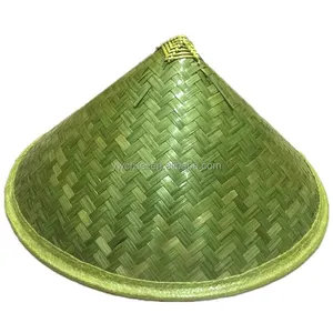 Chapéu de pesca com folhas de bambu natural chinês, cone verde para jardim