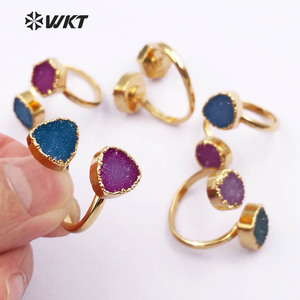WT-R119 Adjustable Gold <strong>Stone</strong> <strong>Ring</strong>, Double Druzy Geode <strong>Ring</strong>, Druzy Jewelry Gold Plated <strong>Ring</strong> <strong>Two</strong> Stones <strong>Ring</strong> - Product Image 5