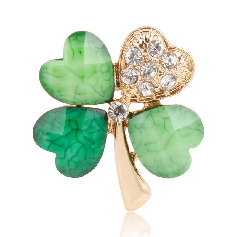 Weiman Jewelry Factory Direct Sale Green Four Leaf Clover Irish Shamrock Luck Brooches Lapel Pins