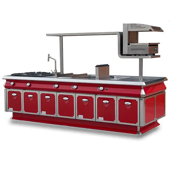 Customized gas commercial combination cooking stove with one model cooking island