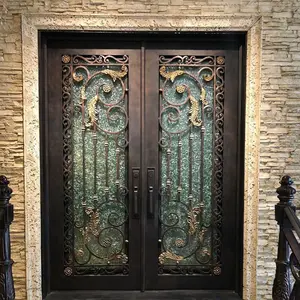 Luxury exterior main wrought double iron entry door