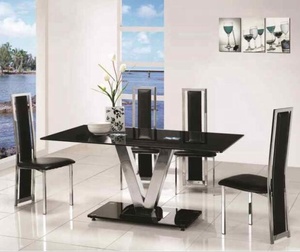Superbe Noir En Verre Chromé Table À Manger Et Chaises Ensemble - Product Image 1