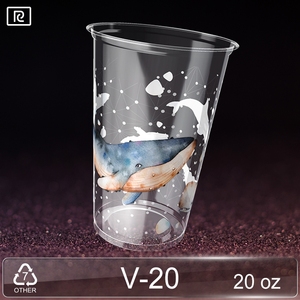 Le PLA V20-B 20oz 600ml dégagent la tasse en plastique jetable pour la caractéristique recyclable de conception de surface plane de boissons pour le thé - Product Image 2