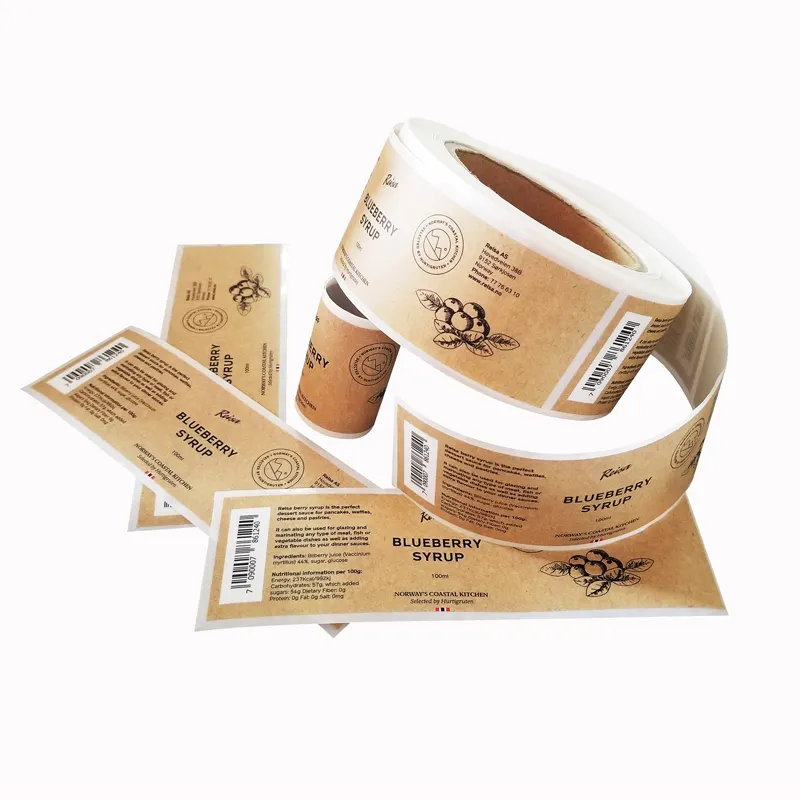 Adhésif Imprimé personnalisé Papier Kraft Étiquette Surface Alimentaire Niveau Sain Boisson Emballage Autocollant