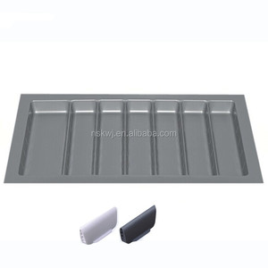 Bandeja para cubiertos de ABS Divisores ajustables Organizador de bandeja de cubiertos de plástico en blanco y gris para cuchillo y tenedor en <span class=keywords><strong>cajón</strong></span> de cocina - Product Image 1