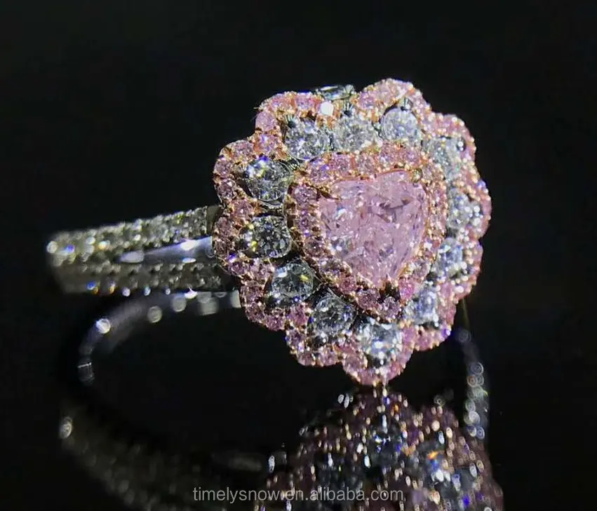 जीआईए नए डिजाइन फैशन मीठा दिल के आकार गुलाबी रंगीन हीरे की अंगूठी