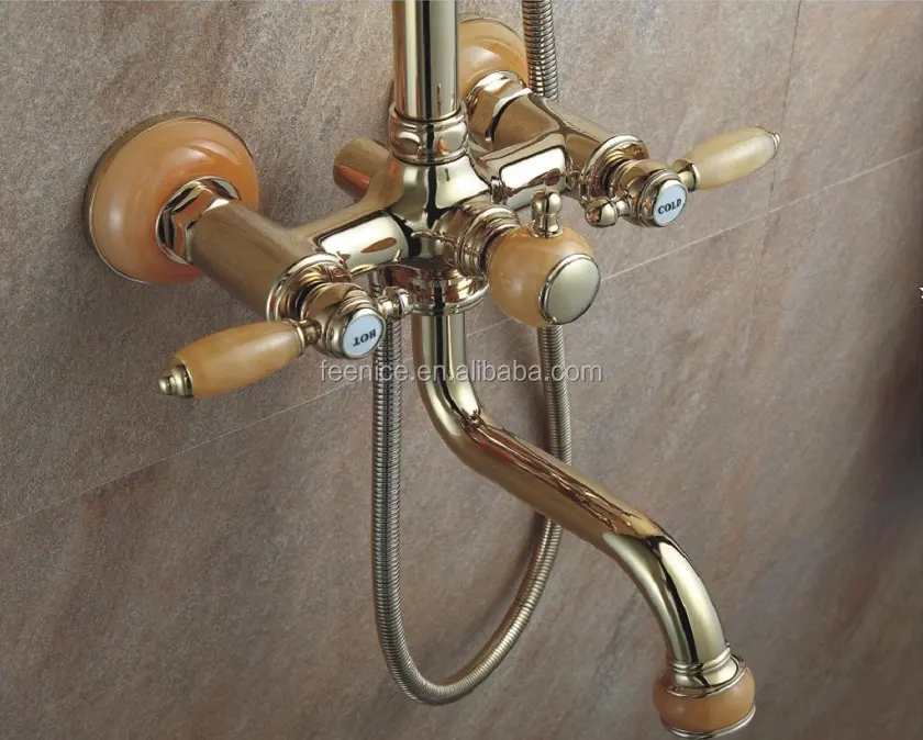 CE copper exposed wall mounted gold-plated bathroom faucet