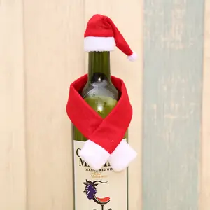 Mini chapeau de noël en feutre rouge, vente en gros, foulard décoratif de bouteille de vin, vente en gros