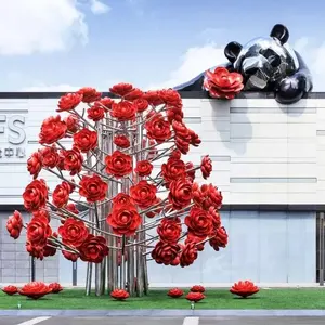 Modern garden outdoor park display plant artwork statue public stainless steel metal flowers tree sculpture