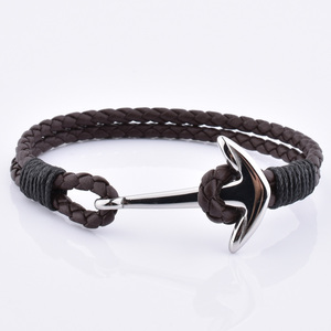 Fabriek Op Maat Anker Nautische Stijl Gesneden Leer Geweven Vintage Armband Mode Bedelarmbanden
