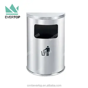 Round Trash Bin DB-51 Side Opening Half Round Satin Trash Can Bin Waste Containers Barrel Space Save Waste Receptacle Wastebin Trashbin Trashcan