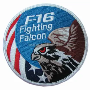 No minimum Request Custom Puff letter Embroidery Patches Iron on Hat Patches Fighting falcon embroidered badge