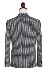 TZ030 abiti da <span class=keywords><strong>uomo</strong></span> blazer <span class=keywords><strong>Slim</strong></span> <span class=keywords><strong>Fit</strong></span> Plaid grigio monopetto matrimonio sposo Prom Business <span class=keywords><strong>smoking</strong></span> formale - Product Image 4