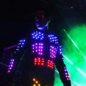 Tron Light up Costume da ballo con casco di scena abbigliamento uomo Halloween costumi con luci nero 1 pezzo adulti luminoso