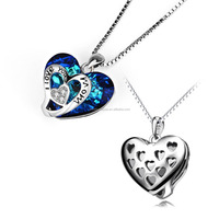 Bijoux en cristal à deux coeurs en argent sterling 925 Je t'aime maman Coeur Big Stone Pendentif Collier
