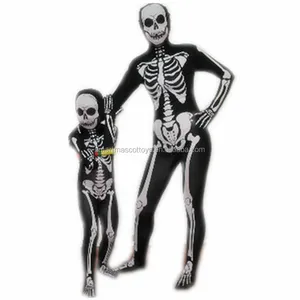 Conjunto de esqueleto zentai para crianças e adultos, terno de corpo respirável de lycra, esqueleto