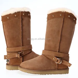 AN-CF-235 Ladies Leather Boots Winter Women Snow Boots Sheepskin With Shiny Diamonds Hot Stamp Lining Sheep Fur Boots Women