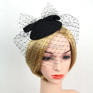 Wholesale Wedding/Party Girls Sexy Black Veil Mini Wool Felt Fascinator Hat