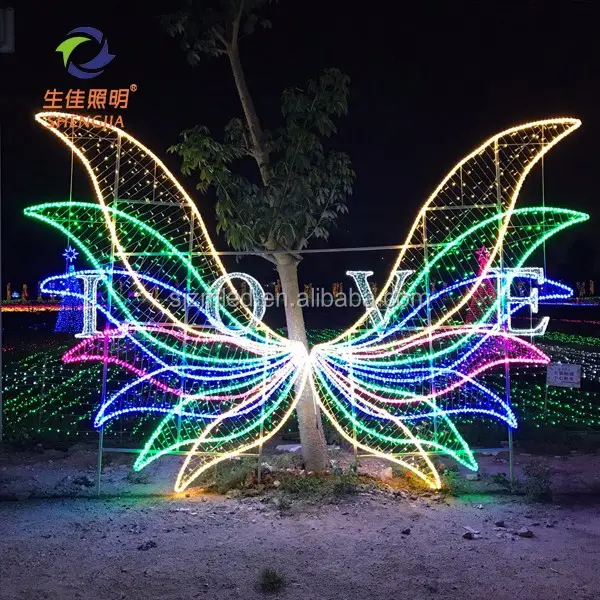 Asas de anjo iluminadas 2d para luz led, personalização de natal, para áreas externas, decoração de parede