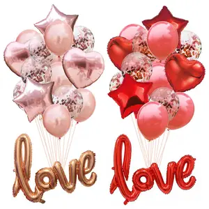 Kit Balon Cinta Emas Mawar Merah 40 Inci, Dekorasi Hari Valentine Hadiah Ulang Tahun untuk Balon Hati Huruf Foil Emas Mawar