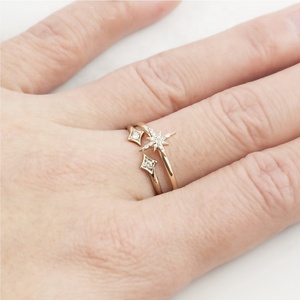 Bague simple en argent 925 pour femme, bijoux tendance, or 14K, petit anneau en diamant étoilé