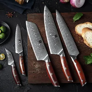 XINZUO Ensemble de 5 couteaux de <span class=keywords><strong>cuisine</strong></span> professionnels en acier Damas <span class=keywords><strong>japonais</strong></span> véritable, manche en bois, fabricant de couteaux - Product Image 2