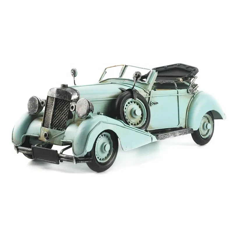 Nostalgia Light Blue Iron Metal Crafts Vintage Car Model Decoration For Children Car Toys Birthday Gift Home Decor Accessories