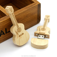 Clé USB en bois d'érable et de bambou en forme de guitare, gravure laser personnalisée, capacité réelle, 4 Go, 8 Go, 16 Go