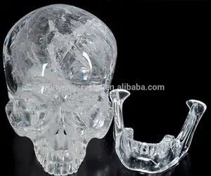 Crânio de cristal transparente de quartzo, tamanho natural feito à mão para decoração