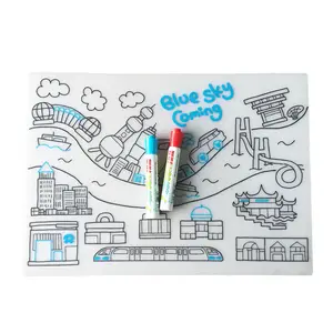 BPA free Dishwasher Safe Silicone Graffiti Coloring Placemat For Kids