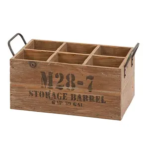 Custom made 6 bottles vintage Wood Wine Storage Crate with Metal Handles