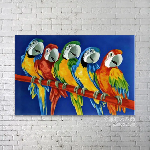 Beautiful realistic animal oil painting of parrots