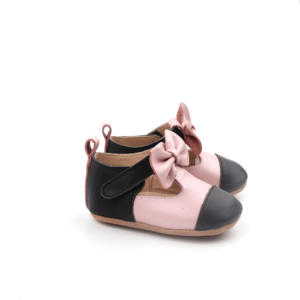 Scarpe da neonato BEIEBIENOYA <span class=keywords><strong>rosa</strong></span> e nere con fiocco in pelle, taglia 2-13, suola in camoscio leggero, scarpe per neonati - Product Image 4