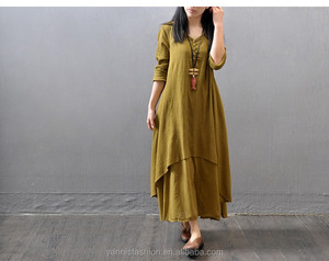 Deat — robe longue style Boho en coton et lin, tenue Maxi décontractée pour femmes à manches longues, couleur unie, grande taille 5XL E952, nouvelle <span class=keywords><strong>mode</strong></span> été - Product Image 5