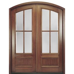 Simple Design Teak Wood Double Front <strong>Door</strong> <strong>with</strong> Frosted Glass <strong>Insert</strong> - Product Image 2