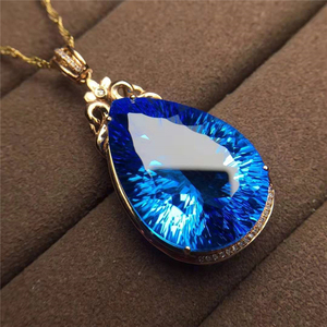 Gioielli personalizzati SGARIT ciondolo in oro massiccio 18 carati con topazio blu svizzero 39ct e set di gioielli con anello 12ct gioielli con pietre preziose - Product Image 2
