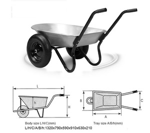 78L <span class=keywords><strong>Wheelbarrow</strong></span> दो चक्र वायवीय टायर भारी शुल्क उद्यान उपकरण/अपशिष्ट परिवहन गाड़ी - Product Image 4