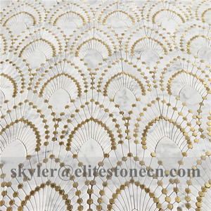 Scala di pesci di design piastrelle di mosaico di marmo con ottone dots intarsio a getto d'acqua - Product Image 6