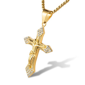 Marlary Wholesale High Quality Religious 18K Gold Plated CZ Jesus Cross Pendant Necklace