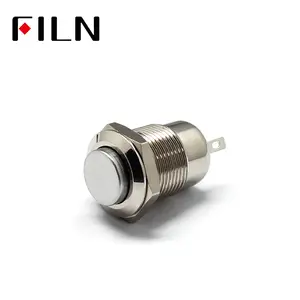 Atuador de níquel de latão banhado antivandal, 12mm, mini interruptor de botão de metal, botões momentâneos do empurrador, 2 pinos