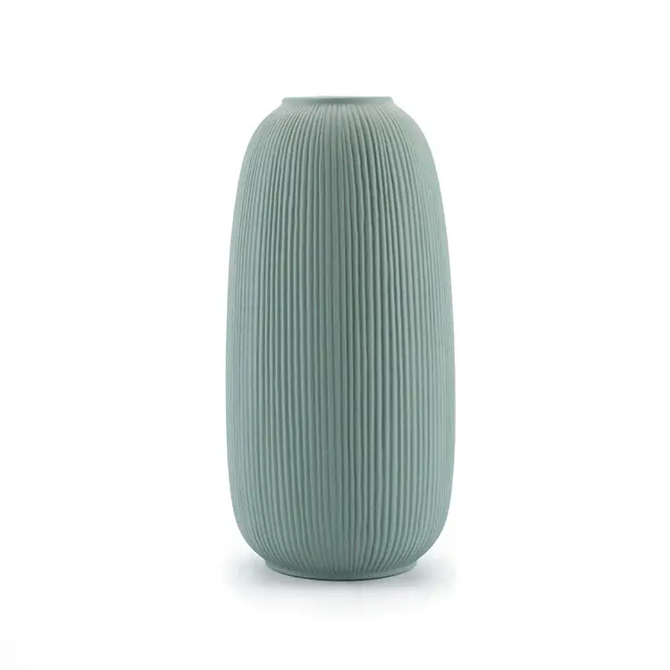 丸いデコセラミック花瓶ユニークな形状工場卸売ストライプエンボス加工表面