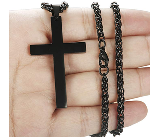 Collana con Croce <span class=keywords><strong>Nera</strong></span> in Acciaio Inossidabile per <span class=keywords><strong>Uomo</strong></span> e Donna con Catena da 22-24 Pollici - Product Image 5
