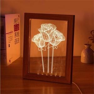 Handmade Gỗ Hình Ảnh Hình Ảnh Khung Với LED Ánh Sáng Ban Đêm Hộp Ánh Sáng <span class=keywords><strong>3D</strong></span> Bóng Hộp Cho Hoa & Chân Dung Đối Với Các Đối tượng - Product Image 3