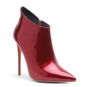 WETKISS Big Size 45 Wholesale PU Patent Leather High Heel Boots Sexy Women Boots Red Booties Ankle Boots Women Shoes