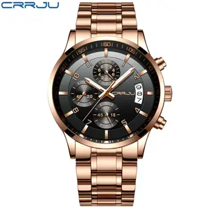 CRRJU CJ-2214 Men Quartz WristWatches Top Luxury Brand Sport Business Stainless Steel Clock