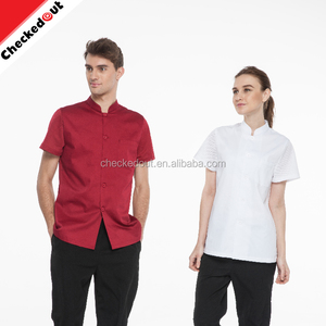 Dernières manches courtes retour maille vêtements <span class=keywords><strong>de</strong></span> tissu conception single-breasted chef <span class=keywords><strong>cuisinier</strong></span> uniforme - Product Image 1