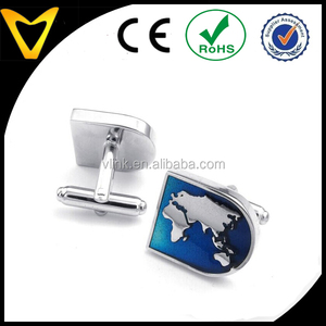 2025 chine fabrication VLINK bijoux 2 pièces plaqué rhodium conception personnalisée hommes carte du monde couleur bleu argent chemises boutons de manchette - Product Image 4