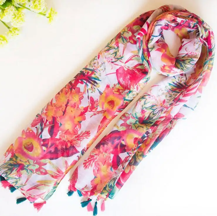 ZP 2018 printed cotton beach scarf shawl with tassels