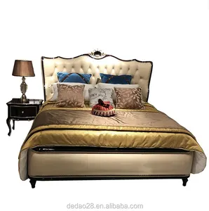 جديد الفرنسية نمط غرامة صنعة الفتيات رومانسية سرير خشب متين جلدية نوم الأثاث الزفاف استخدام فندق حار بيع الأثاث